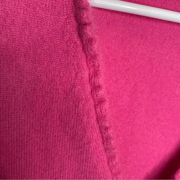 Ann Taylor 100% Cashmere Ruffled Neckline Cardigan Rhinestone Closure in Pink L - Picture 8 of 13